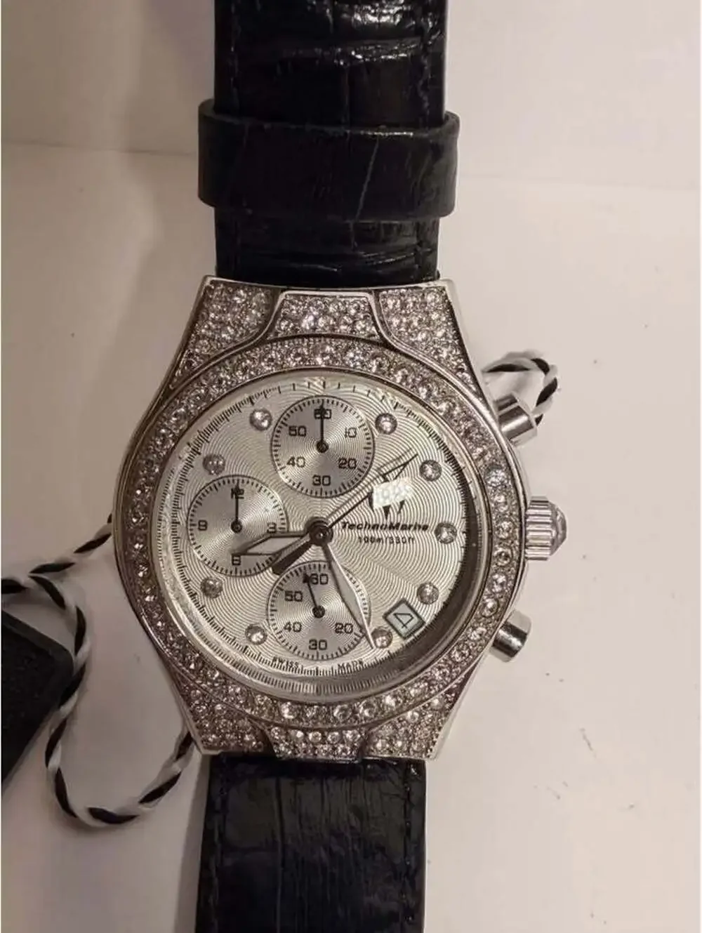 Technomarine Chronograph Crystal-Studded Bezel Watch Runs Fine 36mm